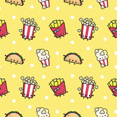 KAWAII SMILING FAST FOOD CHARACTER SEAMLESS PATTERN