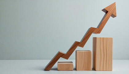 Wooden arrow pointing up representing business growth