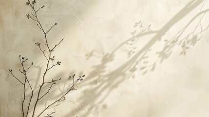 Soft beige background with a faint shadow of a branch creating a simple and calm design