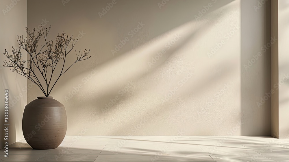 Canvas Prints Cool taupe background with a shadow of a minimalist vase creating a calm modern look