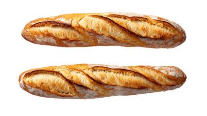 French baguette bread isolated on transparent background.