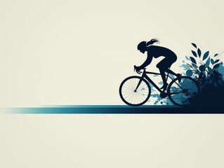 Obraz premium Woman Silhouette Riding Bicycle with Blue Floral Background