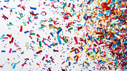 Obraz premium Clean white backdrop with colorful confetti creating a vibrant festive scene