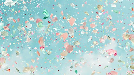 Soft lavender backdrop with scattered mint and violet confetti providing an elegant festive touch