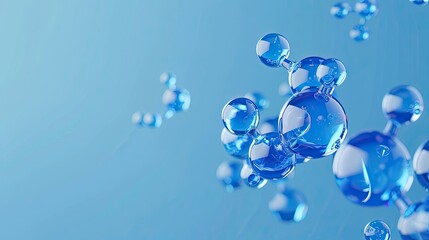 Royal blue wallpaper with floating glass molecules creating high-gloss reflections and an abstract design