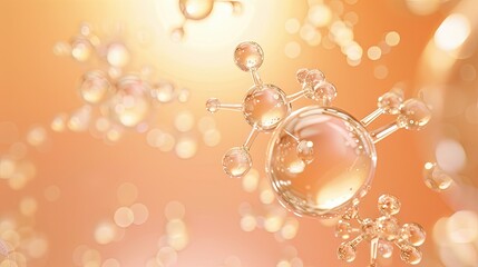 Peach background with glass atoms in an overlapping arrangement providing clear reflective surfaces