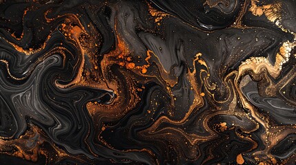 Charcoal wallpaper with marbled bronze and copper paint offering a luxurious modern feel