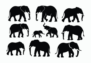 Elegant African Elephant Silhouette EPS Vector File Movement on a White Background