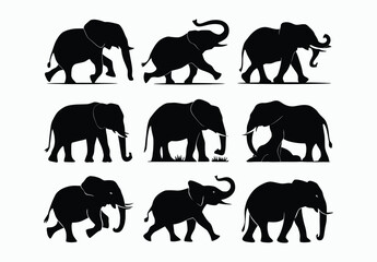 Elegant African Elephant Silhouette EPS Vector File Movement on a White Background