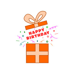 illustration of gift box opening and confetti. surprise, gift, ribbon, event banner.