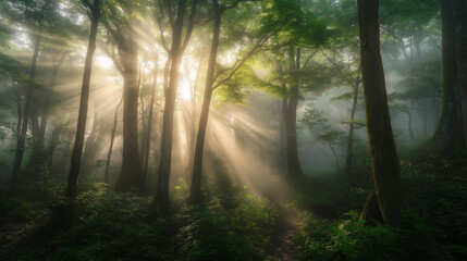 Obraz premium Sunrise Through Forest Trees