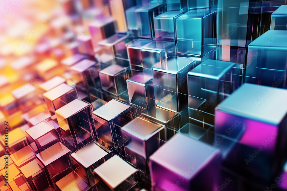 Poster colorful image of many cubes in different colors. the cubes are arranged in a way that creates a sen