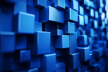 Naklejka premium wall made of blue cubes is shown in the image. The wall is made up of many small cubes, and the color is a bright, vibrant blue. The wall appears to be a part of a larger structure