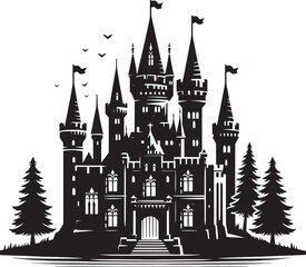 Fototapeta premium Ancient Castle silhouette vector illustration isolated on a white background