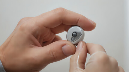 someone is holding a small device in their hand