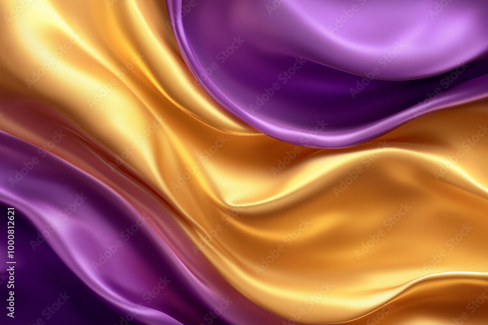 Poster purple and yellow fabric with a wave pattern. the colors are bright and the pattern is flowing