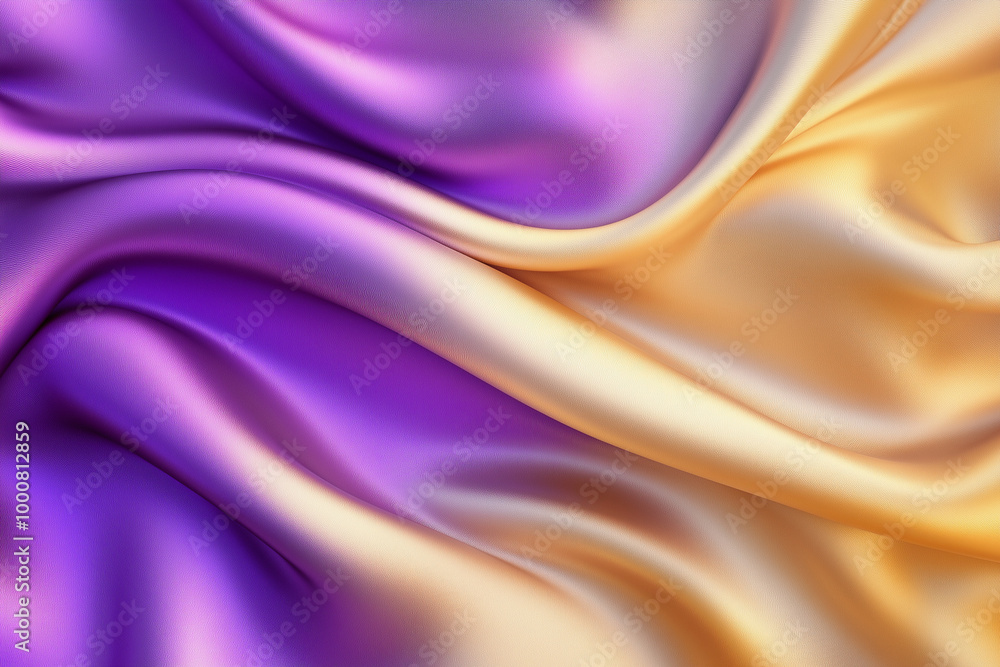 Poster purple and yellow fabric with a wave pattern. the colors are bright and the pattern is flowing