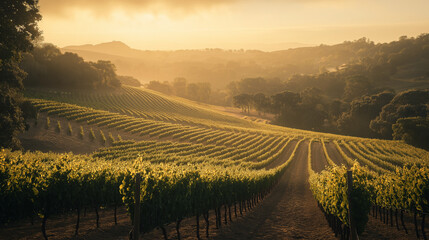 Fototapeta premium Rolling Vineyard Hills at Golden Hour