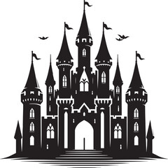 Obraz premium Ancient Castle silhouette vector illustration isolated on a white background