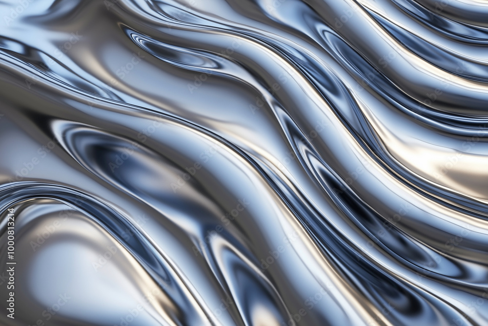 Poster shiny silver fabric with a wave pattern. the image has a sleek and modern feel to it