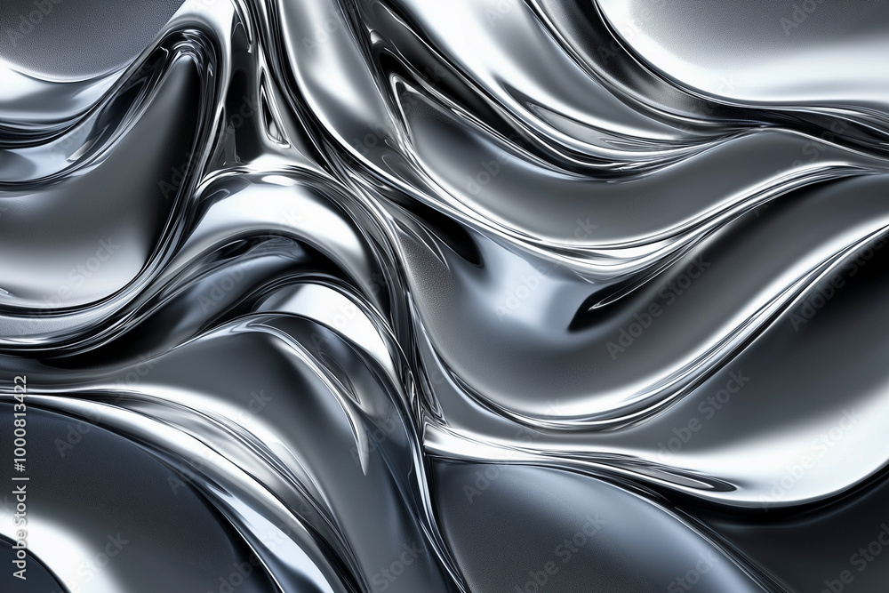 Poster shiny silver fabric with a wave pattern. the image has a sleek and modern feel to it