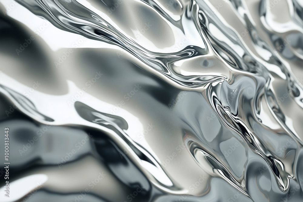 Poster shiny silver fabric with a wave pattern. the image has a sleek and modern feel to it