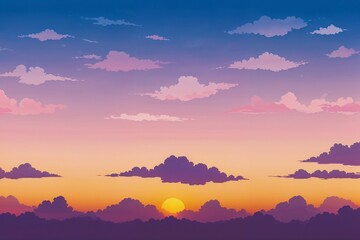 A soft and colorful sunset with warm tones in the sky, representing tranquility and nature's beauty. Ideal for relaxation, nature, and landscape content. 