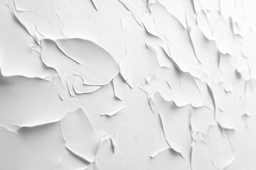 image is of a wall with white paint peeling off in various places. The wall appears to be in a state of disrepair, with the paint coming off in large chunks. Scene is one of neglect and decay