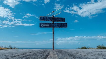 Choosing a direction concept. Road signs indicating different paths of travel.