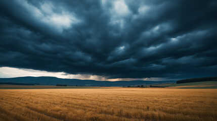 Dark Clouds Loom Over Golden Wheat Fields