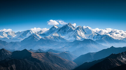 Majestic Snow-Capped Mountain Range under Blue Skies
