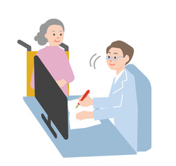 医師の診察を受けて、診断書を書いてもらう女性