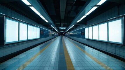 Billboard showing the mockup of advertising at a modern urban railway station
