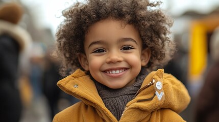 Confident Child proudly displays 'Iâ€™m vaccinated' sticker at community event | Medium Shot of Kid with Vaccination Badge