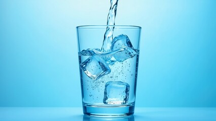 A glass of water with ice cubes, emphasizing freshness and hydration. Ideal for health, wellness, and refreshment content.