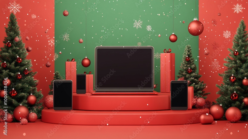 Poster 3d illustration featuring a set of blank screen devices including a phone tablet and laptop displaye