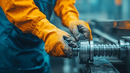 Closeup of a worker s hands using a metal bending machine
