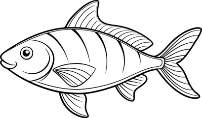 Drawing fish line art vector icon, illustration on white background.