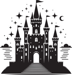 Obraz premium Ancient Castle silhouette vector illustration isolated on a white background