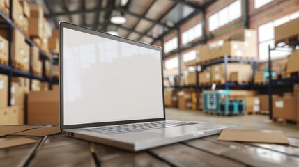Laptop in a Warehouse
