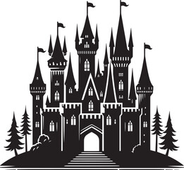 Obraz premium Ancient Castle silhouette vector illustration isolated on a white background