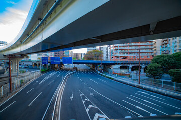 An empty street at the urban city street in Yokohama in autumn wide shot