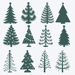 Set of Christmas tree with ornaments vector illustration, Holiday icons, Simple flat festive chiasmas tree collection Pine tree