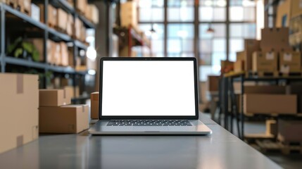 Laptop on Desk in Warehouse