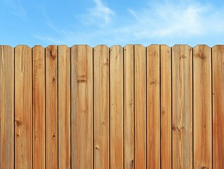 A blank wooden fence panel with a smooth finish, set against a blue sky, ready for painting or decoration