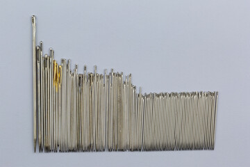 A set of different sewing needles.