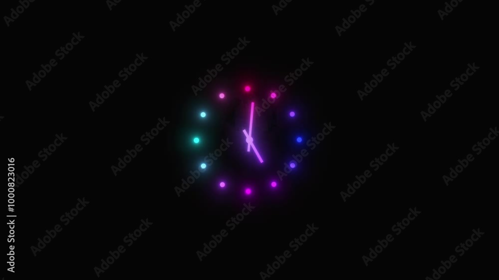 Poster glowing analog clock animation. countdown timer , 24 hour day fast speed animated.