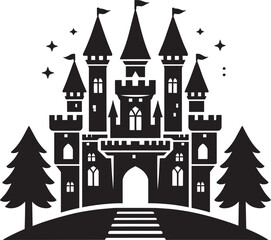 Obraz premium Ancient Castle silhouette vector illustration isolated on a white background