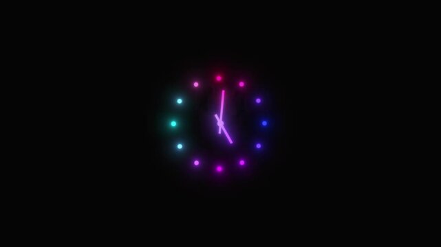 Glowing analog clock animation. Countdown timer , 24 hour day fast speed Animated.