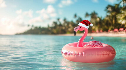 Flamingo mit Weihnachtsmütze